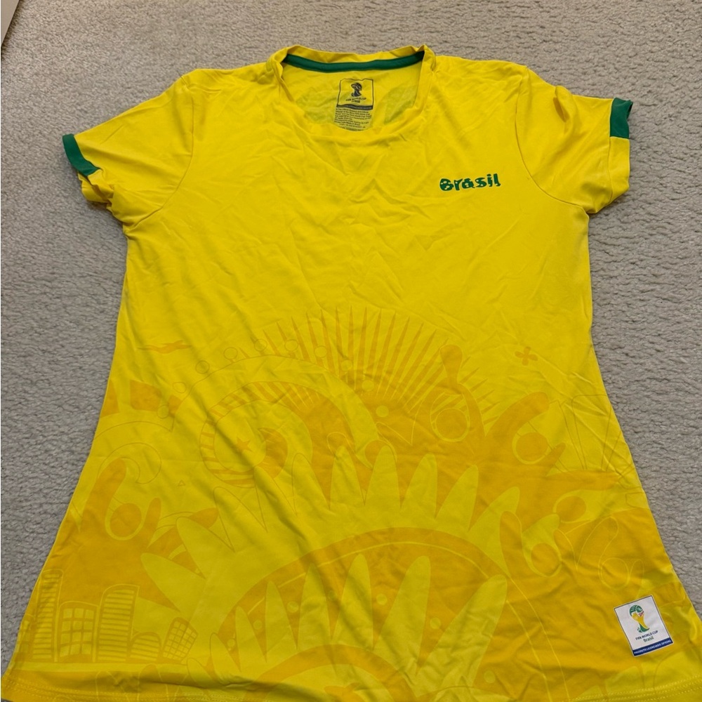 Yellow Brasil FIFA WORLD CUP Shirt with Green Accents